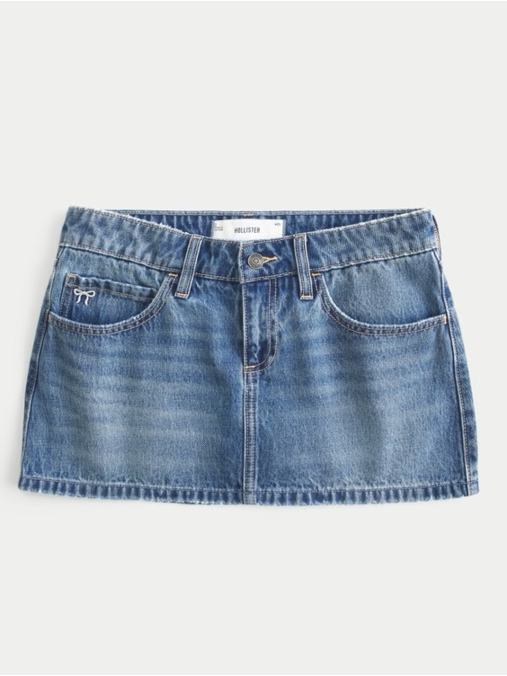 Hollister Light Blue Denim Mini Skirt Pink Bow Embroidered Details - Size 0 - Picture 12 of 13